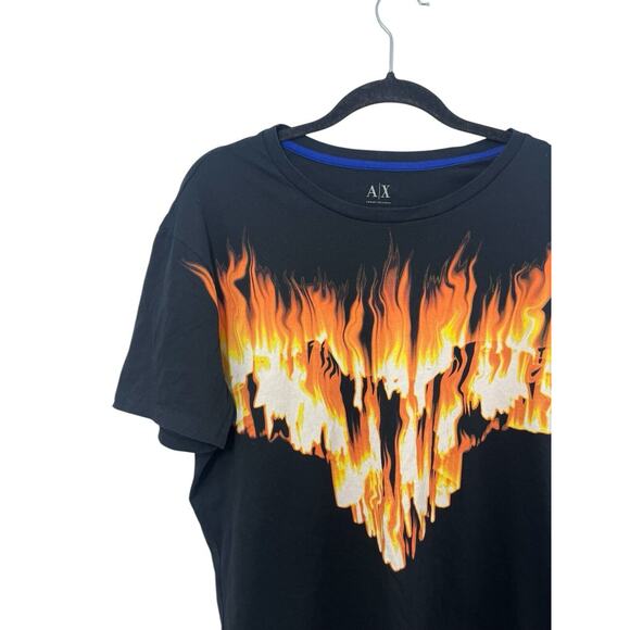 Y2K Armani Exchange Graphic T-shirt Fire Flame Black Orange Crew Neck XL - Picture 3 of 9